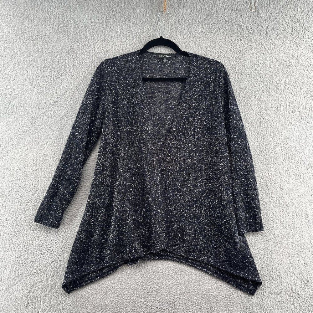 Slinky Brand Sparkly Knit Open Cardigan Sweater Metallic XS